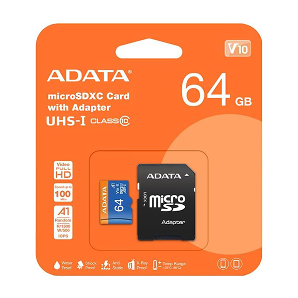 کارت حافظه premier microSDXC ADATA ظرفیت 64 گیگابایت کلاس 10 سرعت 100MBps