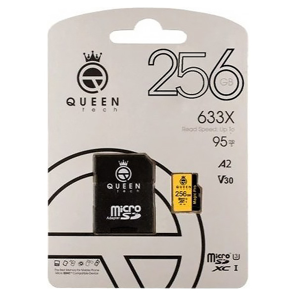 کارت حافظه QUEEN TECH microSDXC ظرفیت 256 گیگابایت کلاس 10 سرعت 95MBps